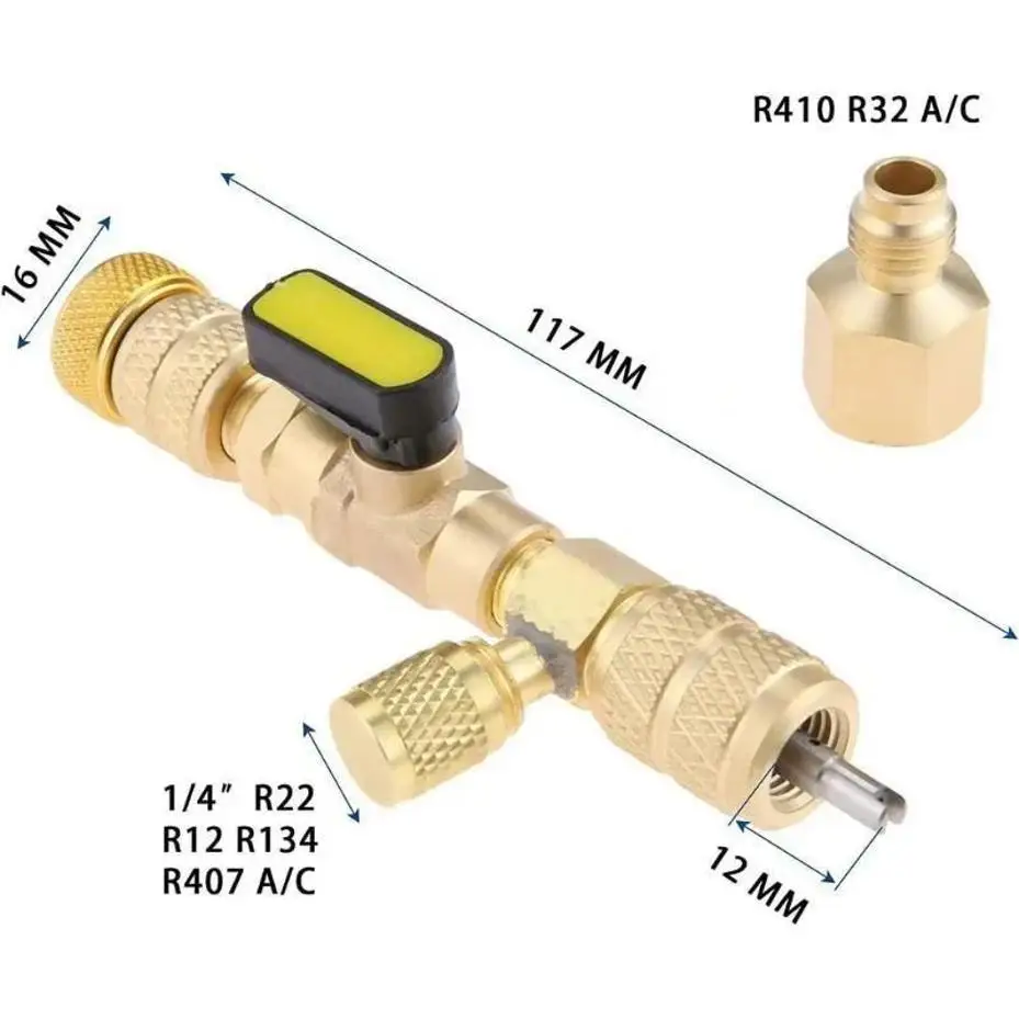 1 Set Valve Core Remover Installer With Dual Size 1/4 & 5/16 Port Air Conditioning Line Repair Tools For R22 R410A Car Tool