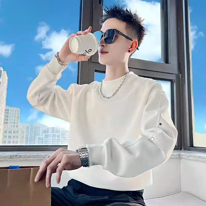 Men Spring Fall Designer Snap Button Sweatshirt 2026 New Long Sleeve Streetwear Pullover