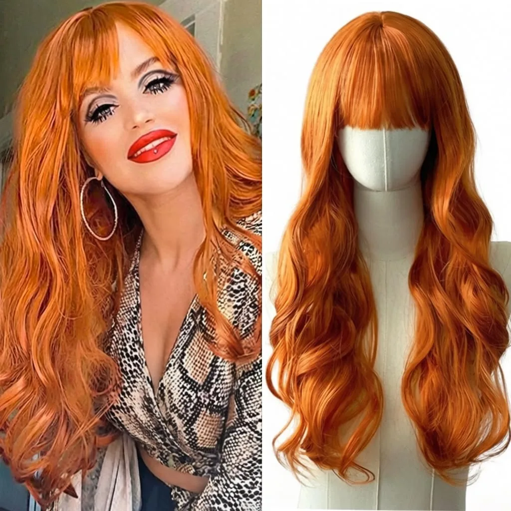Orange Synthetic Wig with Big Waves for Halloween Cosplay, Role-Playing, Daily Party, High-Temperature Hair Accessory.