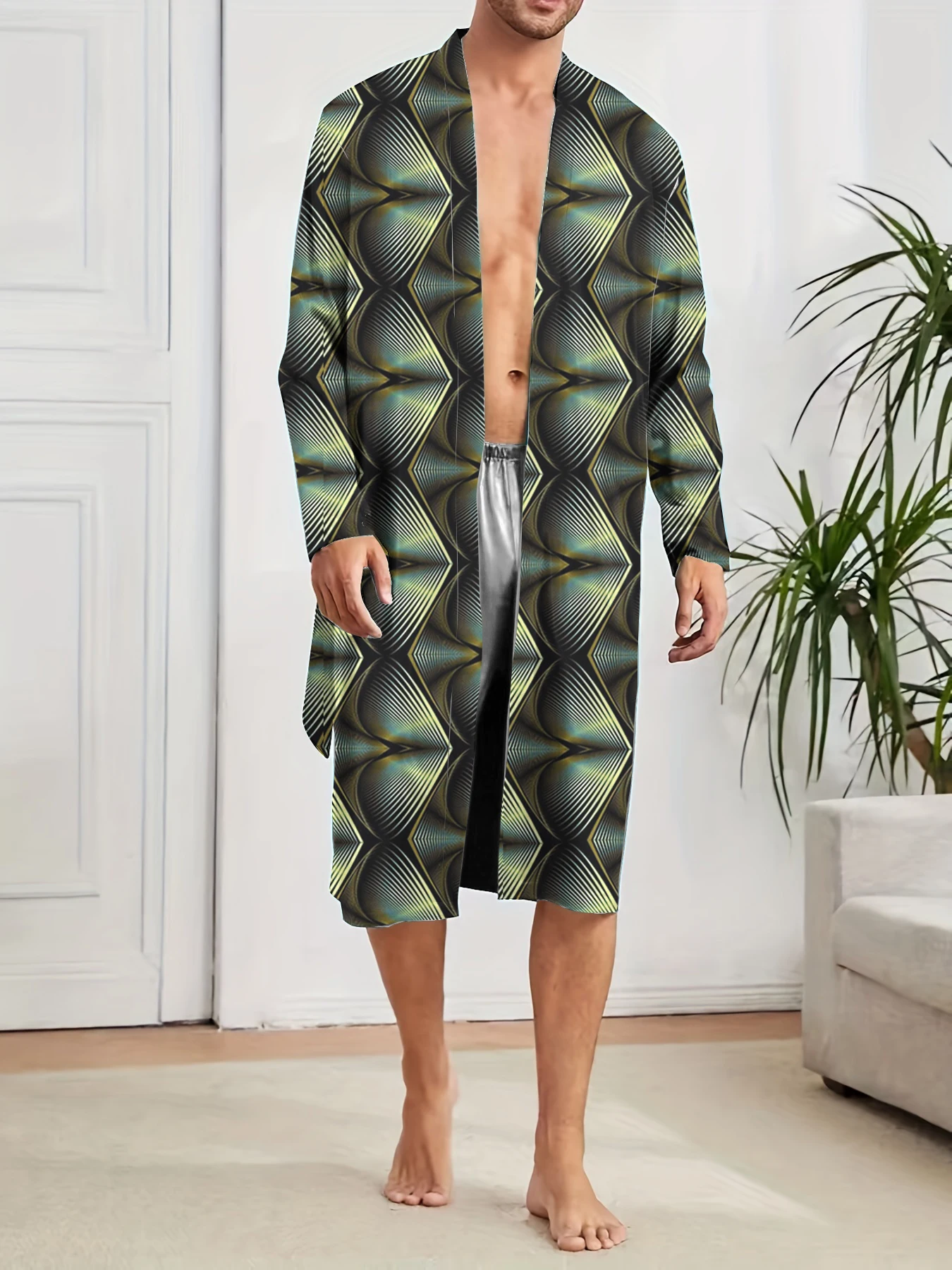 

Trendy Digital Printed Nightgown, Quick Drying, Casual and Comfortable Men's Shower Robe. Home Furnishings