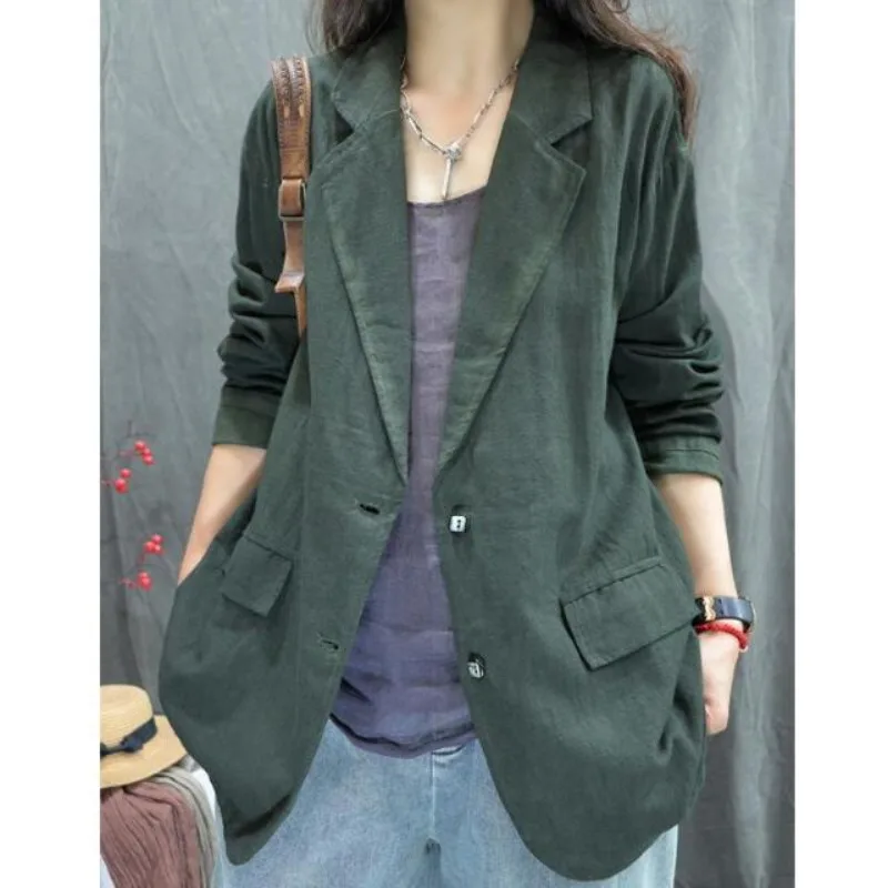 

Women's Autumn Suit Cardigan Cotton Buttons Pure Color Loose Ambient Niche Vintage New Comfortable Simple Fashion Brand Trends