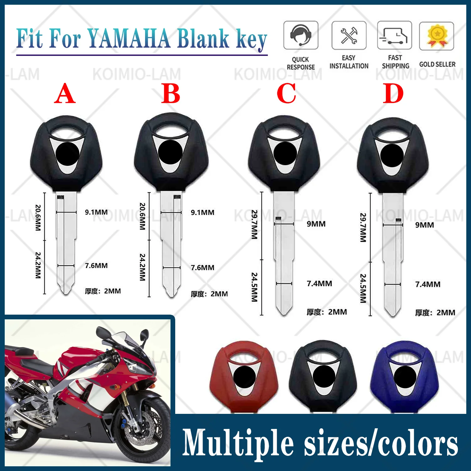 Fit for Yamaha YZF R1 R1M R1S R6 R6S TMAX TDM FZ1 FZ6 FZ8 XT660 XJR FJR 1300 XJ6 FZR250 FZR400 Motorcycle Uncut Blade Blank Key