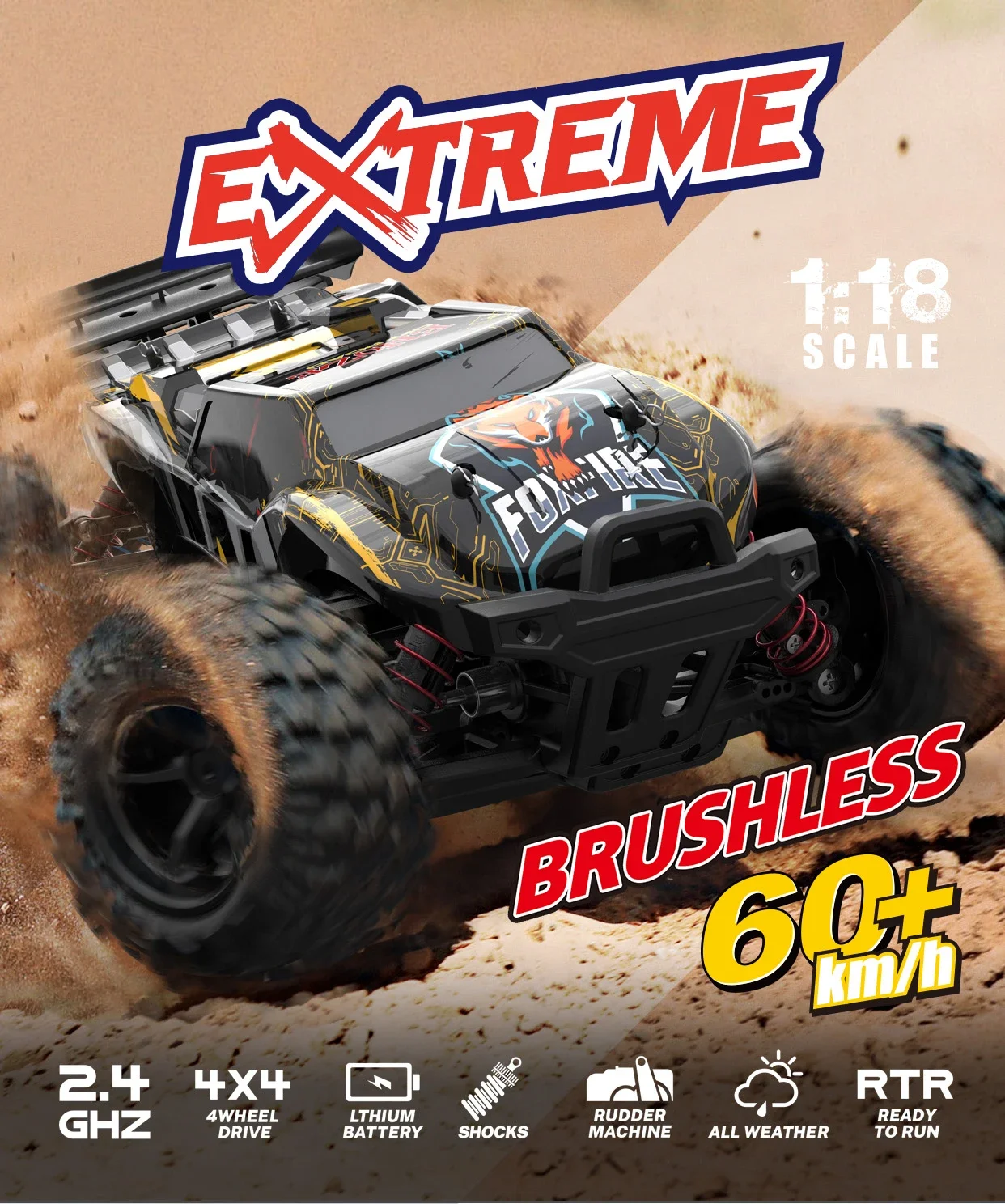 ENOZE 1/18 RC Car Brushless Brushed Motor Remote Control 4WD RTR 60KM/h High Speed for 1:18 A979 A959 Wltoys Trucky Off-road Car