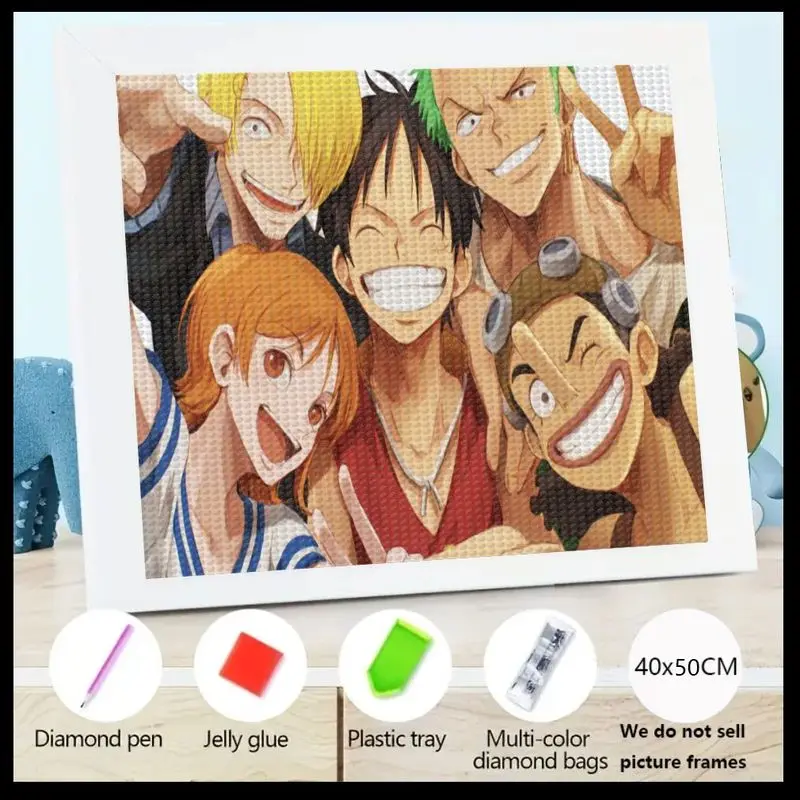 

1 шт. DIY 5D Full Drill Diamond Painting Kit, One Piece Аниме Манга Соломенная шляпа Пираты Луффи Зоро Санджи Нами Усопп Веселый экипаж гр
