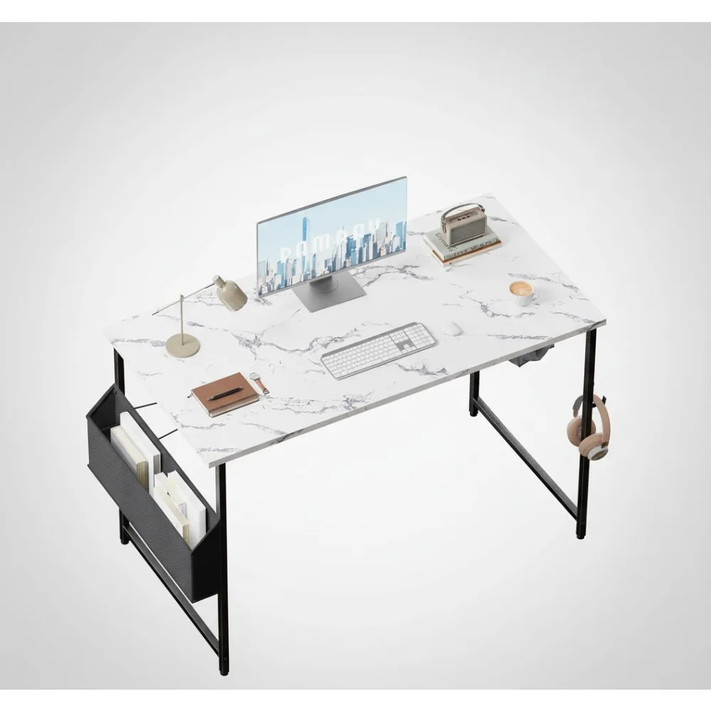 

47 Inch Small Space Computer Desk with Storage Bag & Headphone Hook, Home Office Study Writing Gaming Table