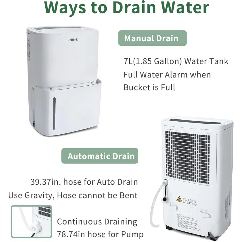 مزيل الرطوبة Uhome 150 Pints مع مضخة - 7000 مربع. مزيل الرطوبة الهادئ للمنزل والطابق السفلي الكبير والتخزين والغرف الكبيرة