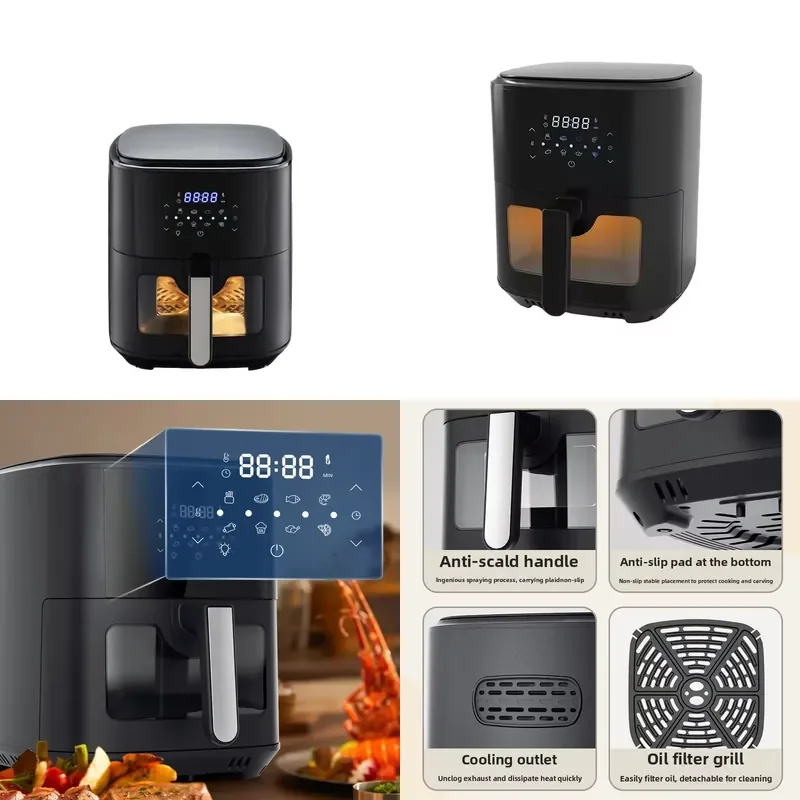 for Smart Digital Air Fryer 6.5L Non-stick  Smokeless Visual Square Design Home Kitchen Appliances