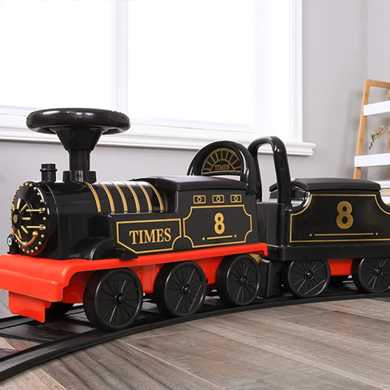 Manned Retro Train Electric Rail Car Children Baby Walker Stroller Toy Boy 3 Years Old Rechargeable Rail Train Toy Gift