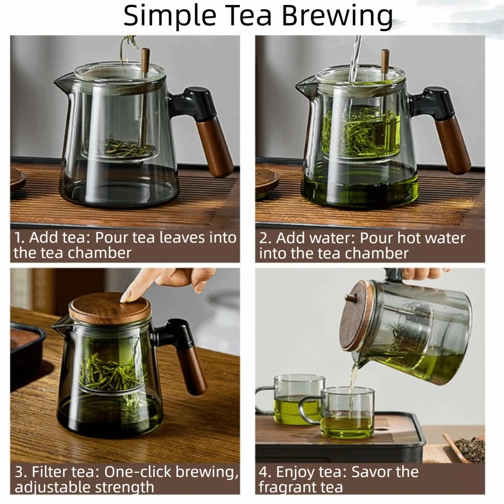 Creative Tea separation Glass Teapot 650ML Heat Resistant Tea Pot with Infusers with Wooden Handle Large Capacity
