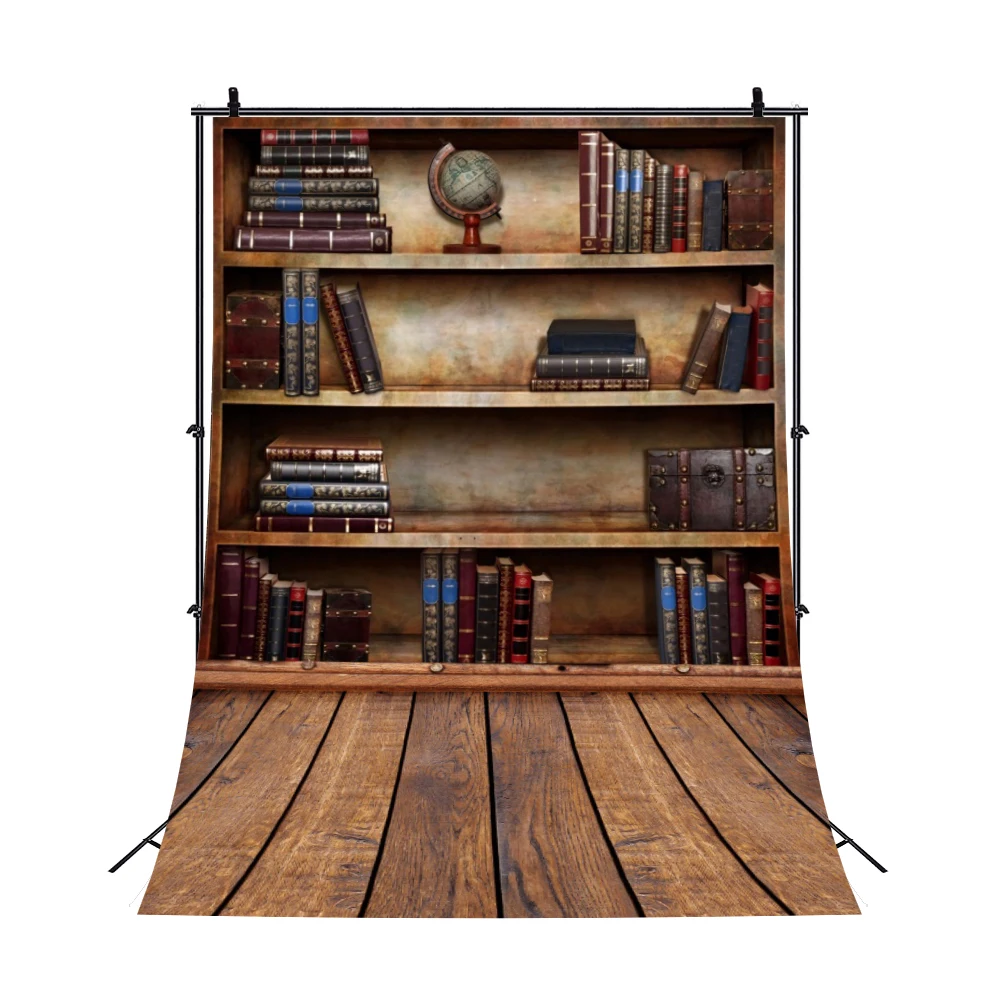 Vintage Bookshelf Backdrops Wood Library Bookcase Scene Children Back to School Party Decor Baby Portrait Photography Background