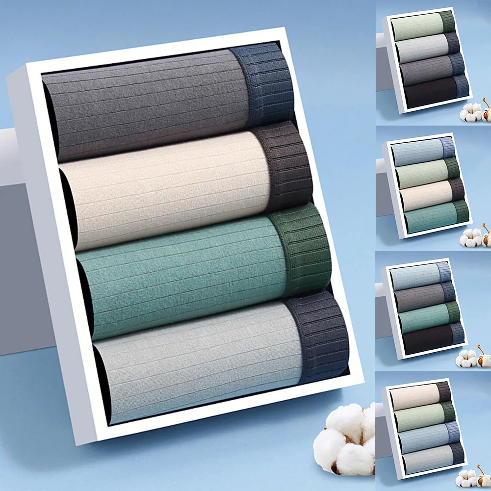 

Мужские хлопковые мягкие полосатые трусы-боксеры, 4 шт., дышащие, для комфортного повседневного домашнего использования