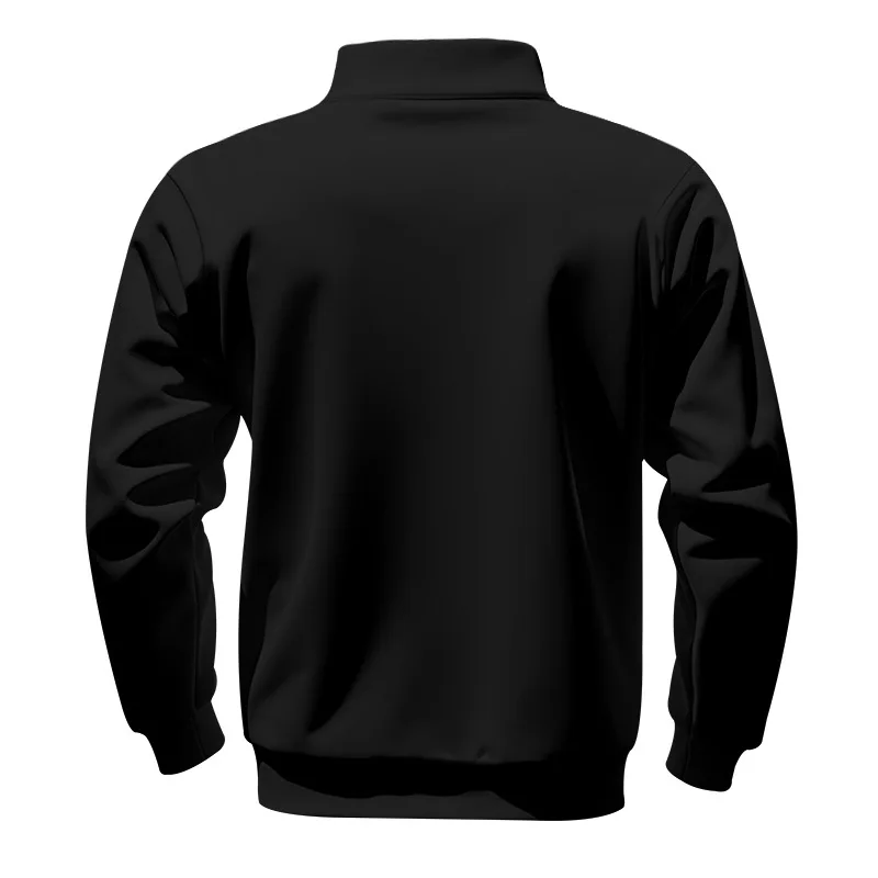 Amerikanischer Herbst- und Winter-Herrenpullover aus schwerem Fleece mit langen Ärmeln, halbem Reißverschluss, lockerem Schnitt und Stehkragen – Detail 15