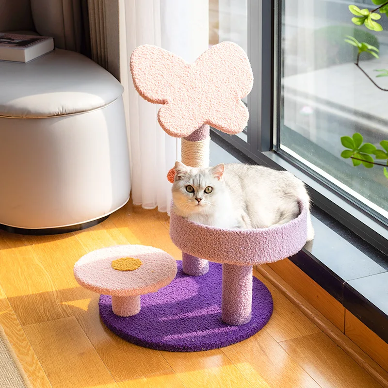 New cat tree tower condo pet products funny climbing cat shelves grinding cat paw cat scratching post purple playground for cats