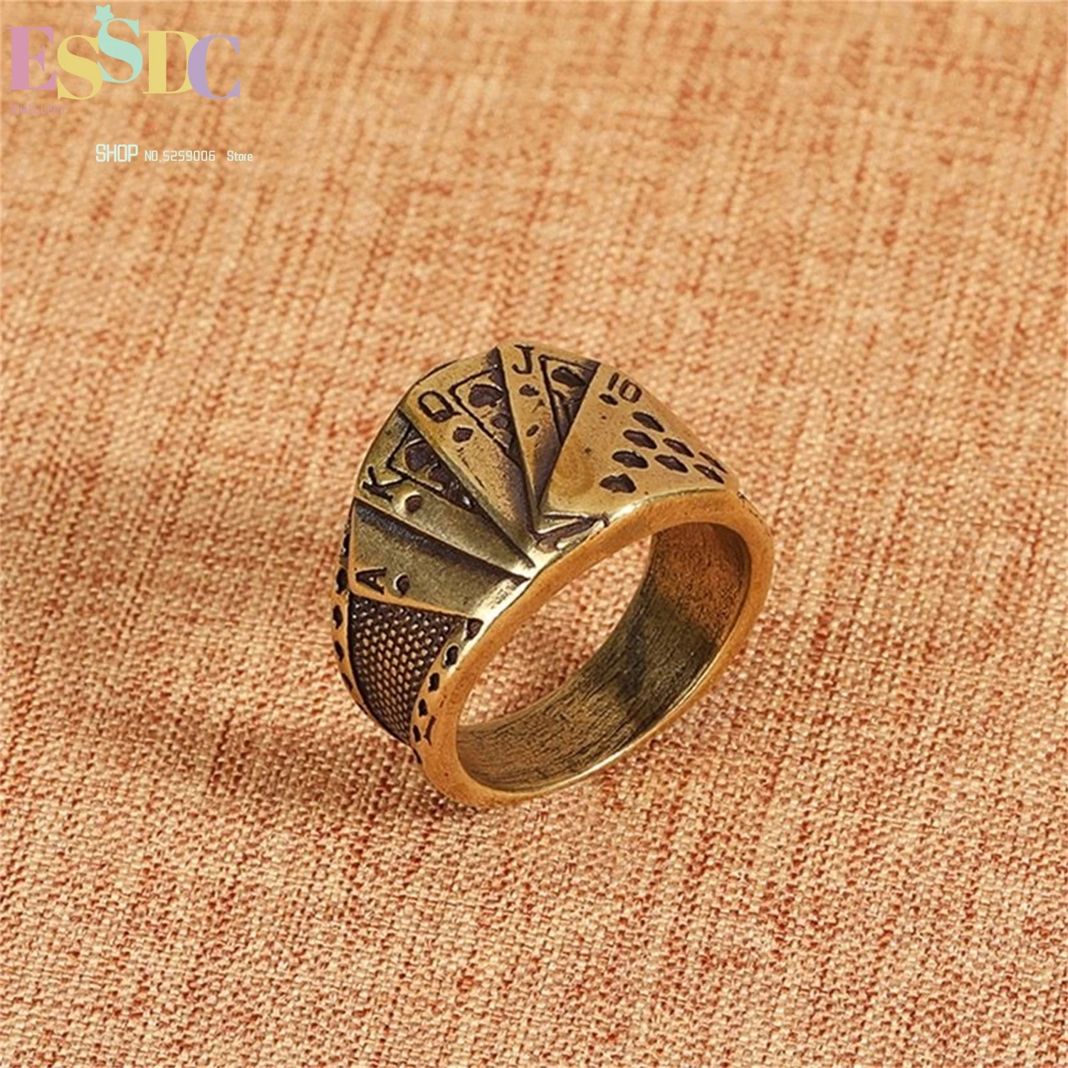 poker-playing-card-bronze-ring-for-men-vintage-royal-flush-adjustable-brass-ring-magician-theme-hip-hop-fashion-mens-jewelry