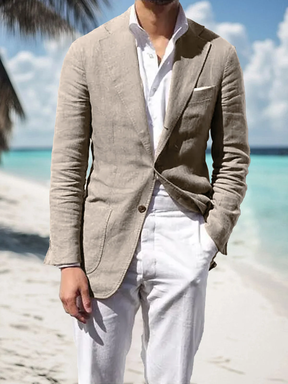 

Beach Summer Linen Men Suit Slim Fit Blazers with Pants Set Tuxedo Casual Trajes Para Hombre Chaqueta Americana Hombre Dress