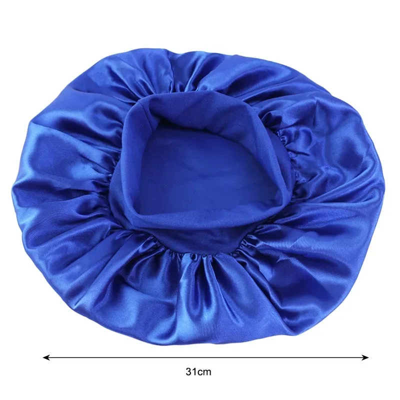 Women Satin Bonnet Hair Bonnet for Sleeping Hair Care Silk Bonnets Solid Wide-brimmed Sleeping Hat with Elastic Soft Band