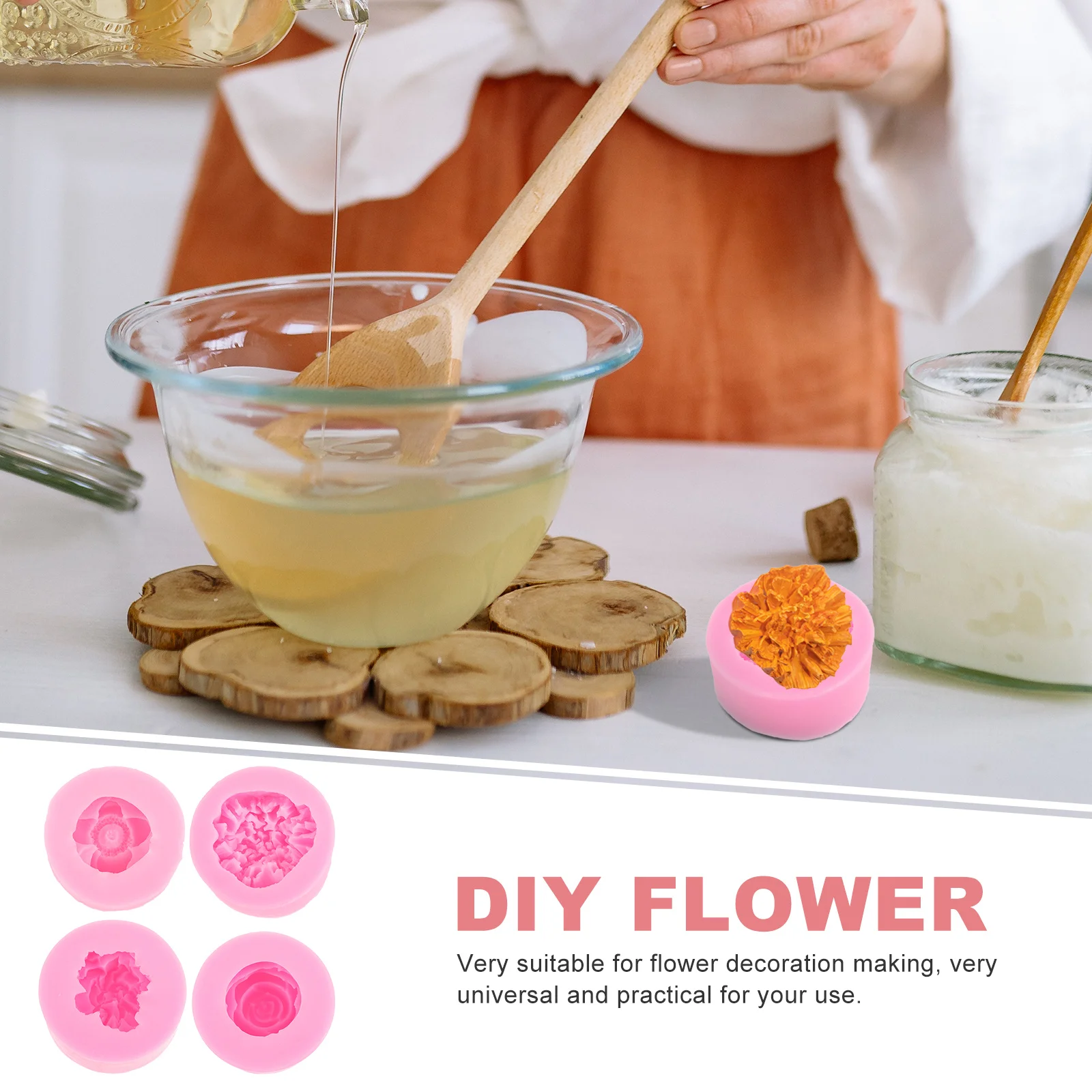 

4Pcs Fondant Cake Mold Silicone Flower Molds for DIY Chocolate Casting Craft Decoration Making Smooth Easy Demould Reusable