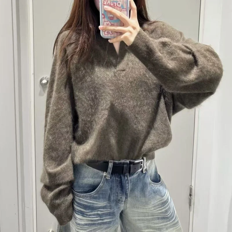 

COS Sle Casual Version Collar Camere Knitted Sweater New Autumn Women's Faion Soft Long Sve V-ne Breathable