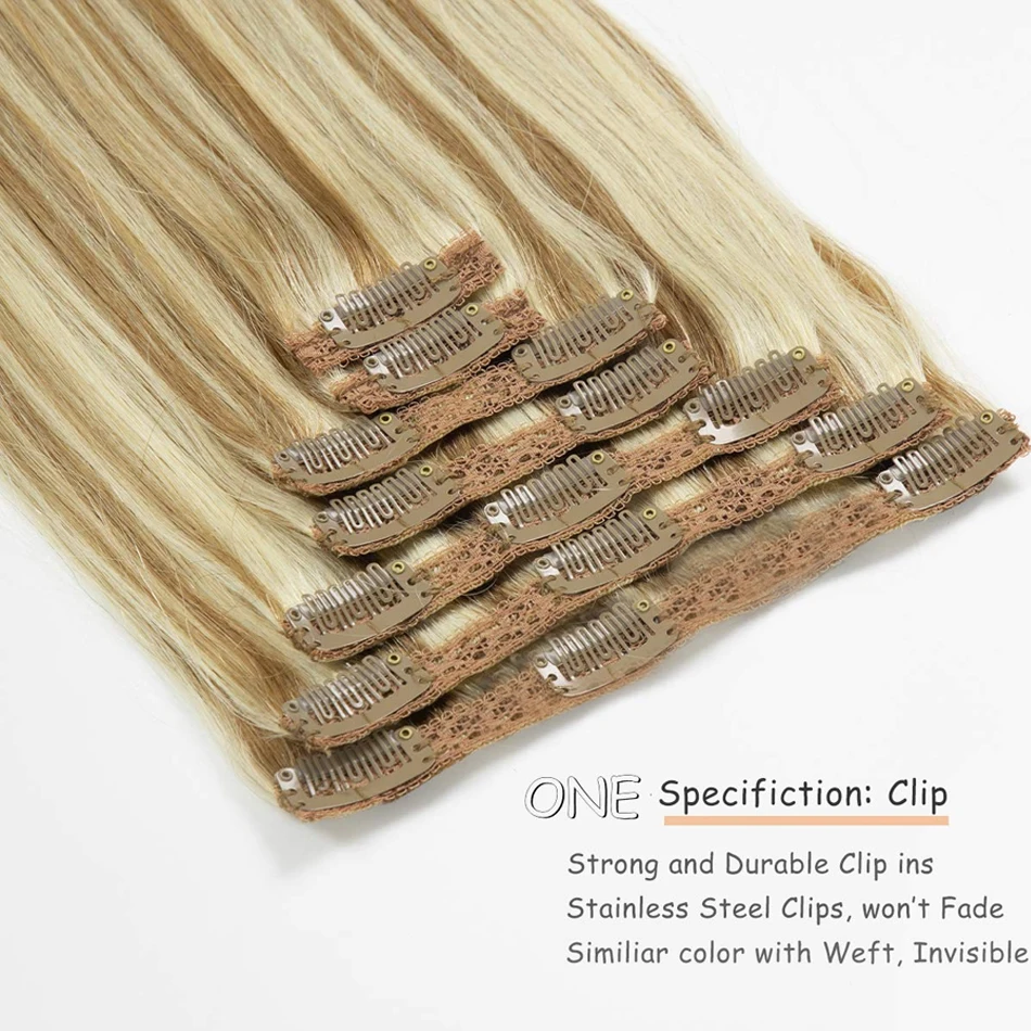 تسليط الضوء على كليب في وصلات الشعر لون الشعر البشري الحقيقي # 8/613 مشبك برازيلي في وصلات مستقيمة 16-26 بوصة لون طبيعي