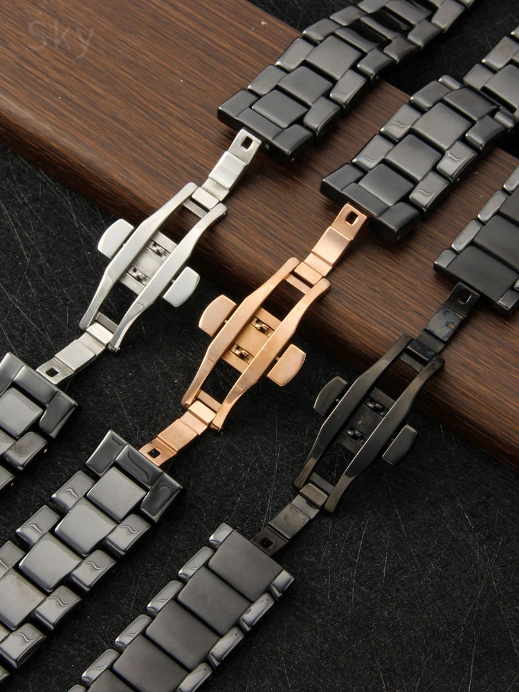 For Armani Black Frosted Ceramic with Tool Watch Strap Ar1451 1452 1400 1410 1421 1440 Anti-Allergy Stainless Steel Watchbands