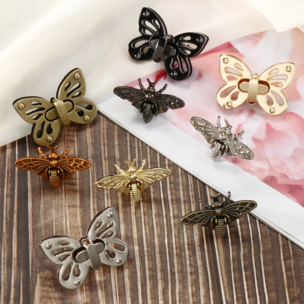 High Quality Leather Craft DIY Accessories Metal Buckles Bag Clasp Hardware Bee Shape Retro Turn Lock