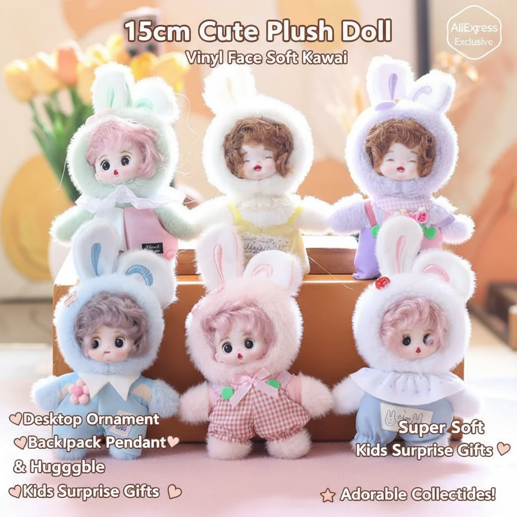 15 cm süße Plüschpuppe Schlüsselanhänger mit Vinylgesicht weiche Kawaii Puppe Desktop Ornament Rucksack Anhänger Kinder Überraschungsgeschenke