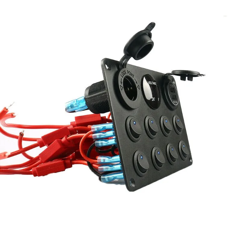 

8-местная коммутационная панель с измерителем напряжения и USB-портами, централизованный концентратор мощности для автомобиля, лодки, автофургона