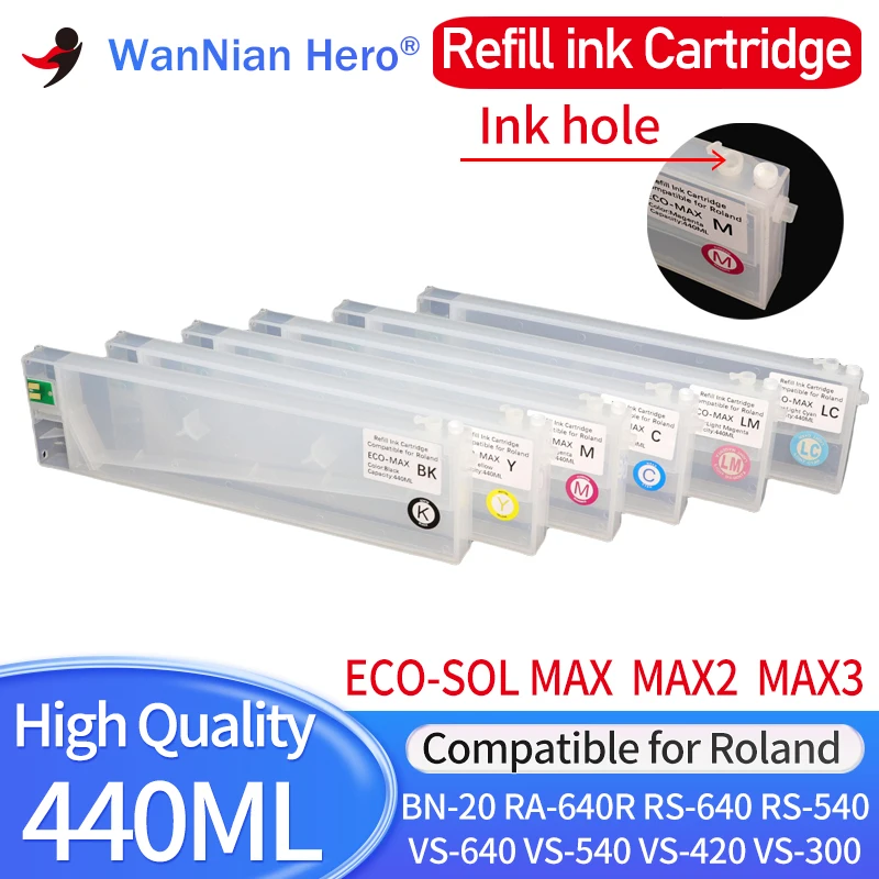 440ML ECO-SOL MAX2 MAX3 MAX Refillable ink Cartridge With permanent chip For Roland BN-20 RS-640 xc540 VS-640 540 VS420 VS300