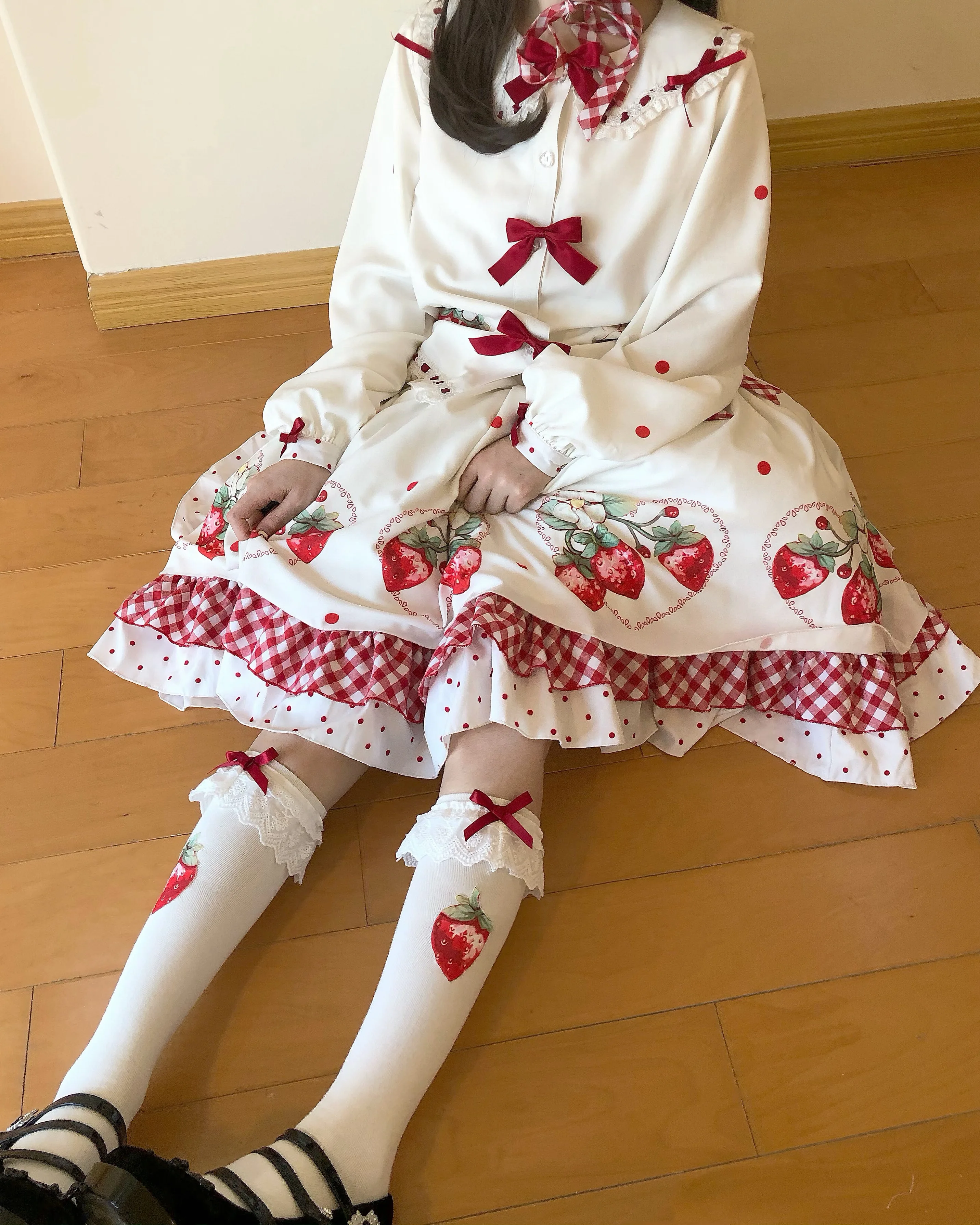 Japanese Sweet Lolita Strawberry Print Princess Dress Cos Lolita Tea Party Original Genuine Factory Direct Sales