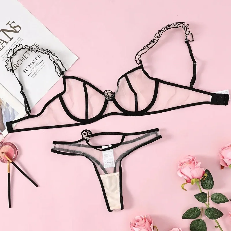 

Bikini Lace Mesh Folding Pleated Lace Sexy Cutout Pure Desire Women's Lingerie Two-Piece Set