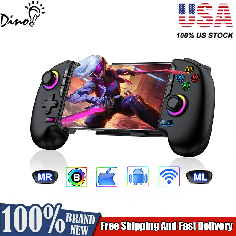 

DinoFire Cell Phone Gamepad Joystick for iPhone Android Control Bluetooth Controller Trigger with Hall Effect Stick Mobile Game