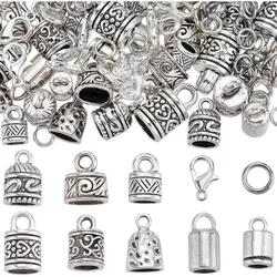 1 Box 230Pcs Cord End Caps Tibetan Antique Silver Leather Kumihimo Bracelets Supplies Glue in Crimp Ends Tube Barrel End Tip