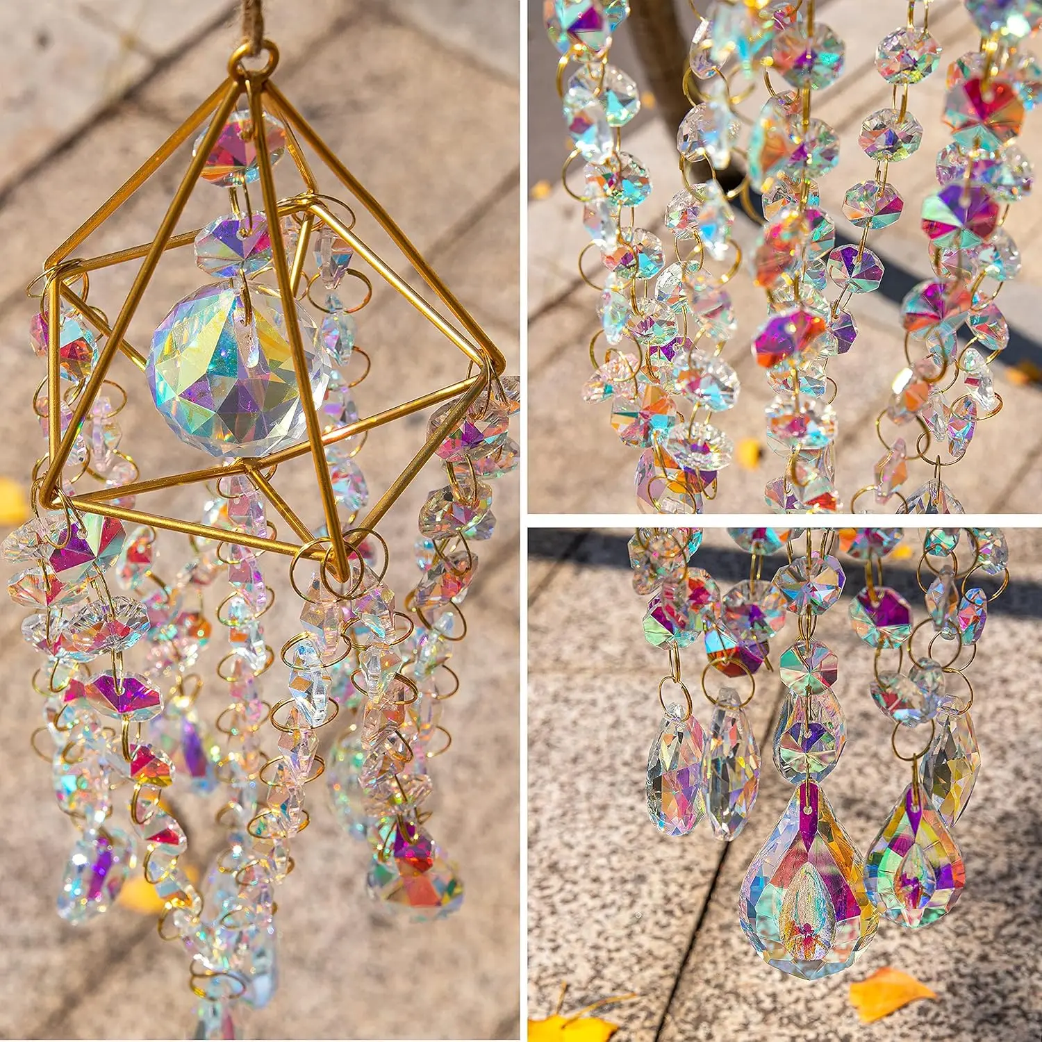 Crystal Suncatchers for Window Hanging Wind Chime Style Garden Sun Catchers with Crystals Rainbow Maker Indoor Outdoor Decor
