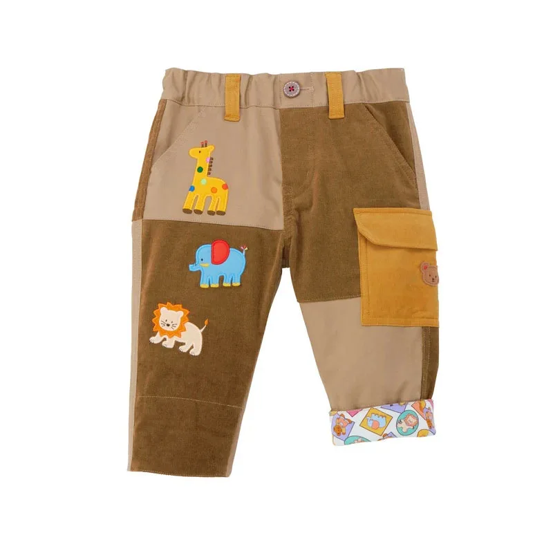 

baby trousers kids clothes Cartoon animal patch splicing boys and girls Brown pants