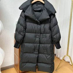 Piumino d'oca donna 2024 nuovo inverno sopra il ginocchio soffice piumino donna addensato caldo allentato Casual Parka impermeabile