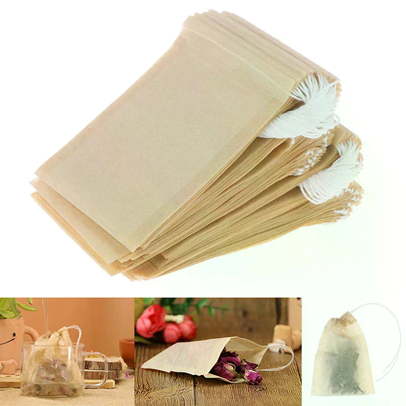 100Pcs/lot Empty Paper Tea Bags Filter Drawstring Teabags for Herb Loose Tea