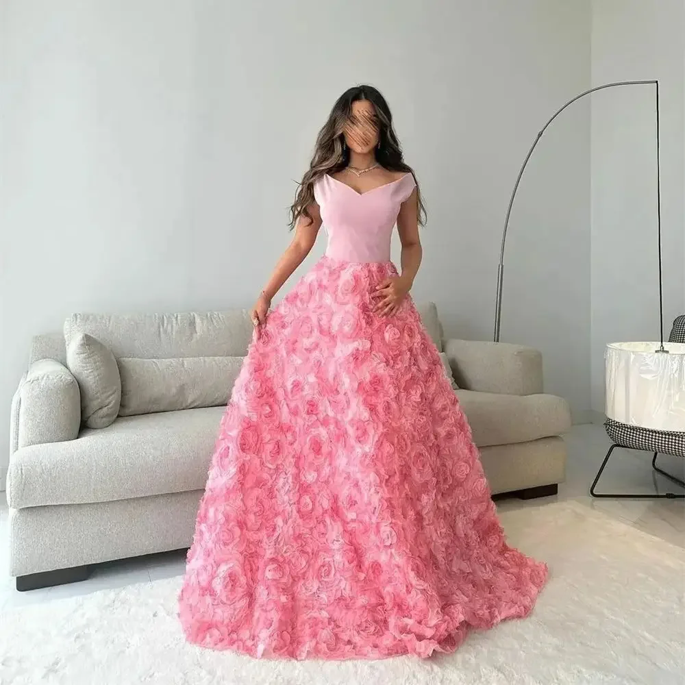 Prom Dresses Fashion Elegant Off the Shoulder Flower Empire Party Dress Floor Length Lace Formal Evening Gowns vestido formatura