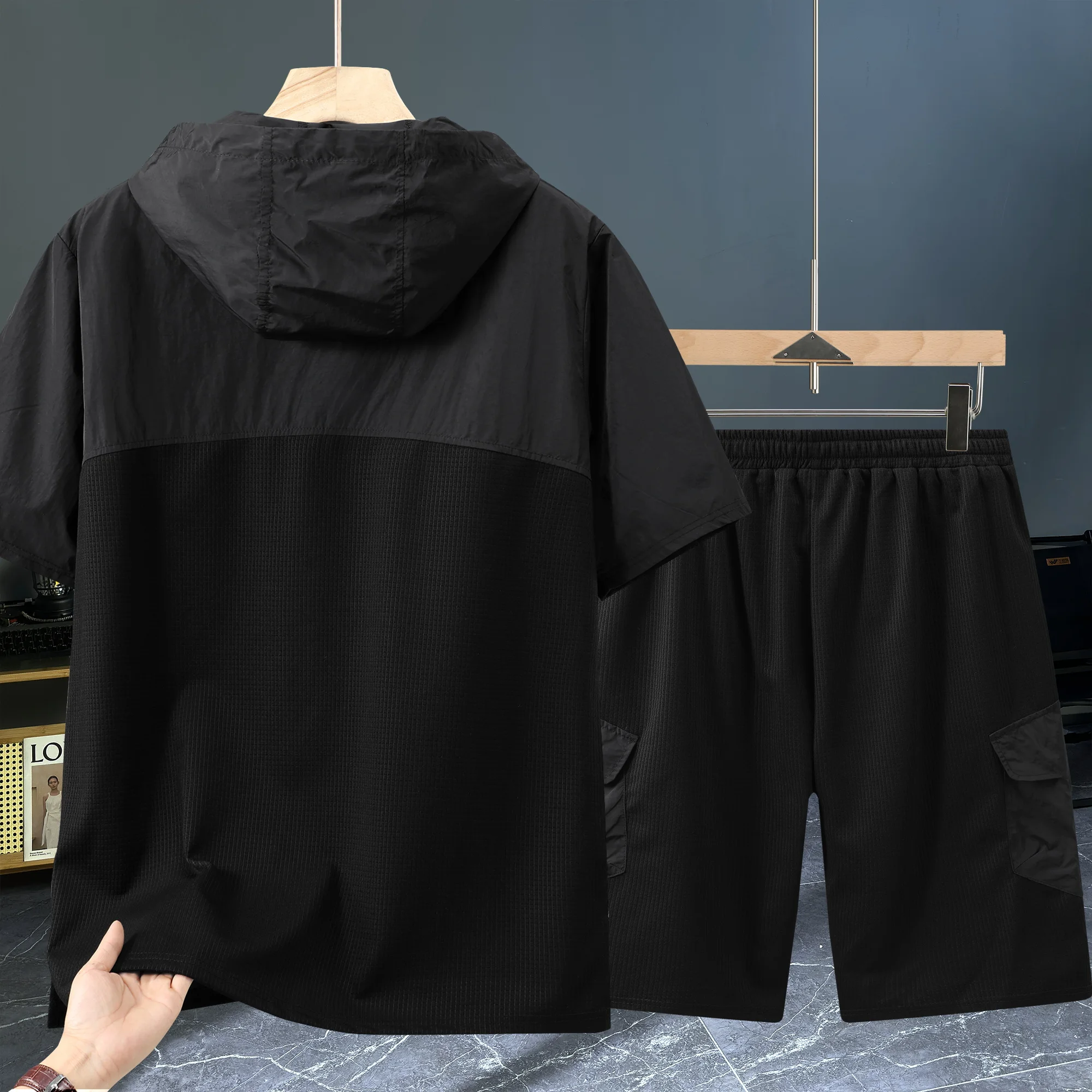 Large size men's summer T-shirt fat oversized loose and versatile short sleeved shorts casual sports suit workwear