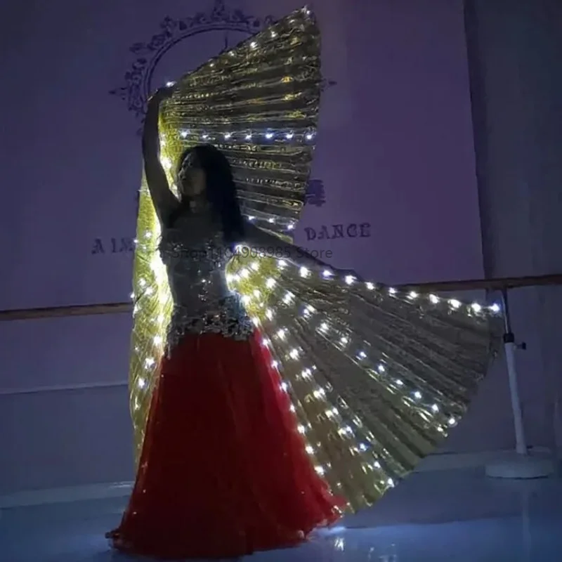 Alas LED para danza del vientre, actuación de fiesta, alas de Isis doradas fluorescentes, disfraces de Carnaval para danza del vientre, espectáculos para adultos