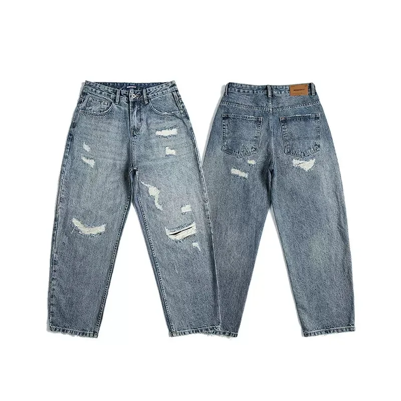 

Waed out Distred Japanese Sle Casual Men's Jeans Loose Tapered Wide Leg Harlan Carrot Pants Vintage Loose Fit