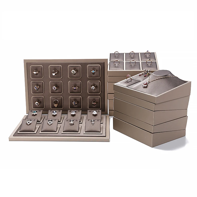 Brown Leather Jewellery Trays for Drawers Earrings Pendant Necklace Display Stand Set Jewelry Ring Bangles Holder Organizer Rack