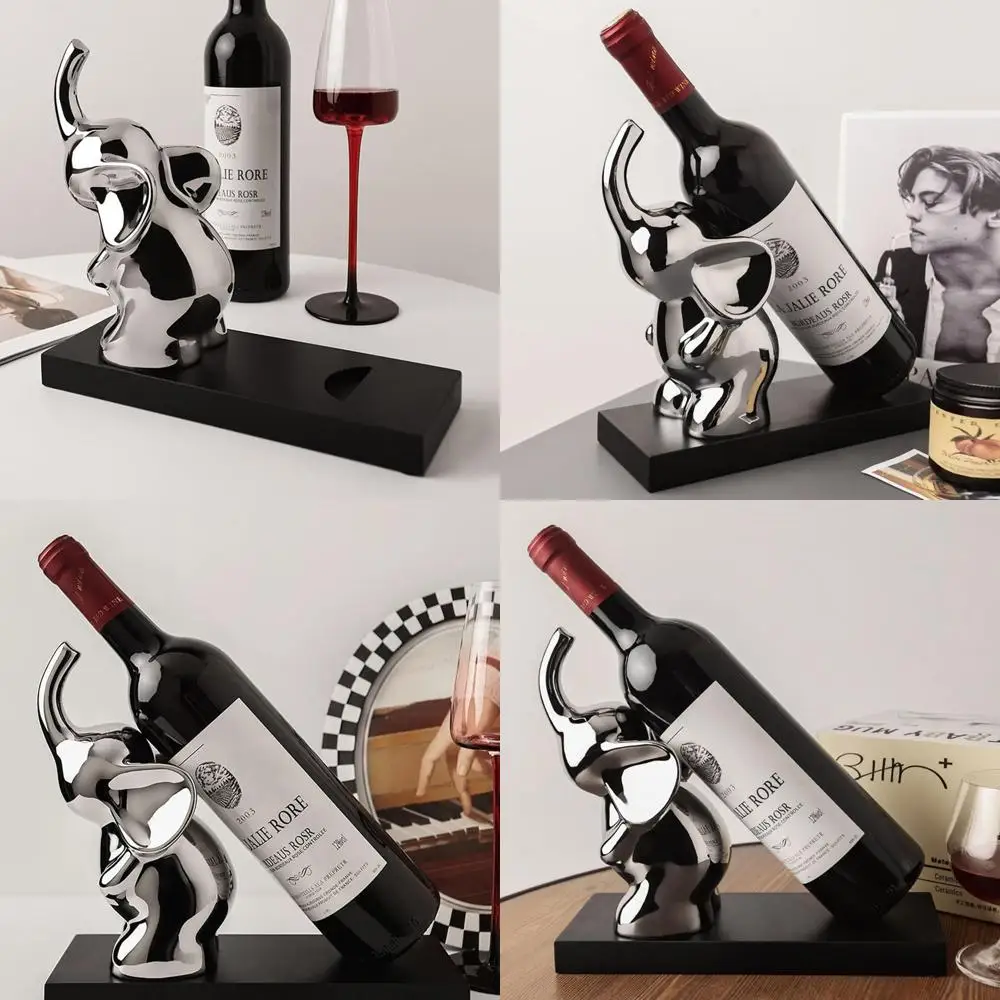 

Серебряная керамическая винная полка в виде слона, отдельно стоящий держатель для бутылок на столешнице, уникальный подарок и аксессуар для любителей вина