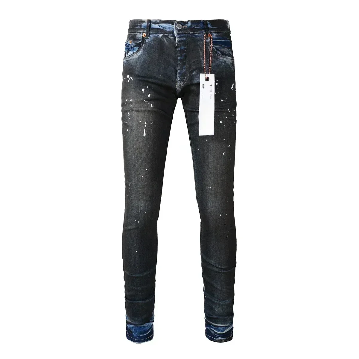 Pantalones vaqueros de moda para hombre, Jeans ajustados de tiro bajo, pintura al óleo negra hecha a mano, industria pesada