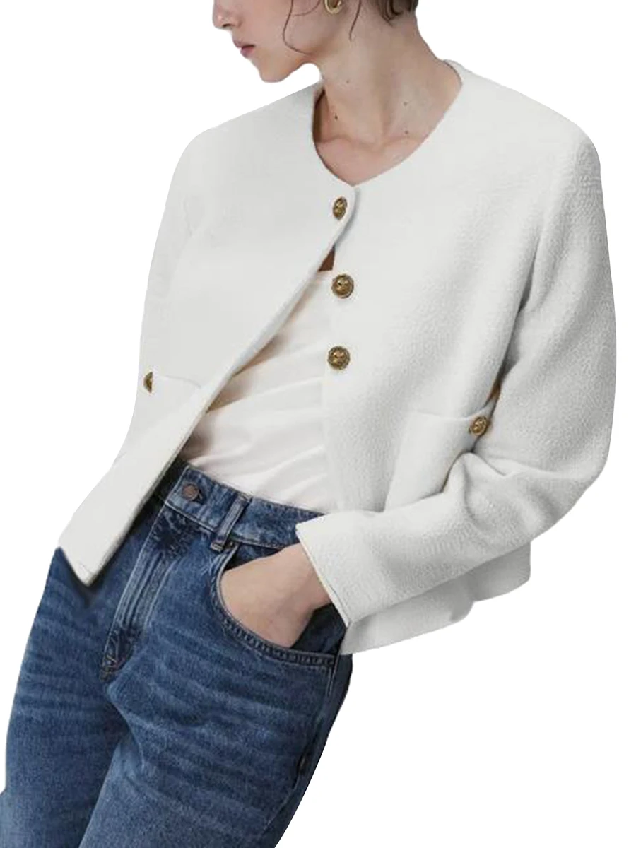 

Jemeigar Women s Long Sleeve Cropped T Jacket with Pocket Elegant Fitted Button Work Office Business Short T Blazer