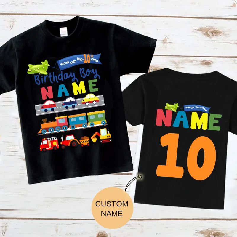 Toy Car Shirt for Kids Cartoon Custom Name Shirt Toddler Baby Gift 5nd Birthday Black T-shirt Boys Girl Clothes Toy Car Shirt