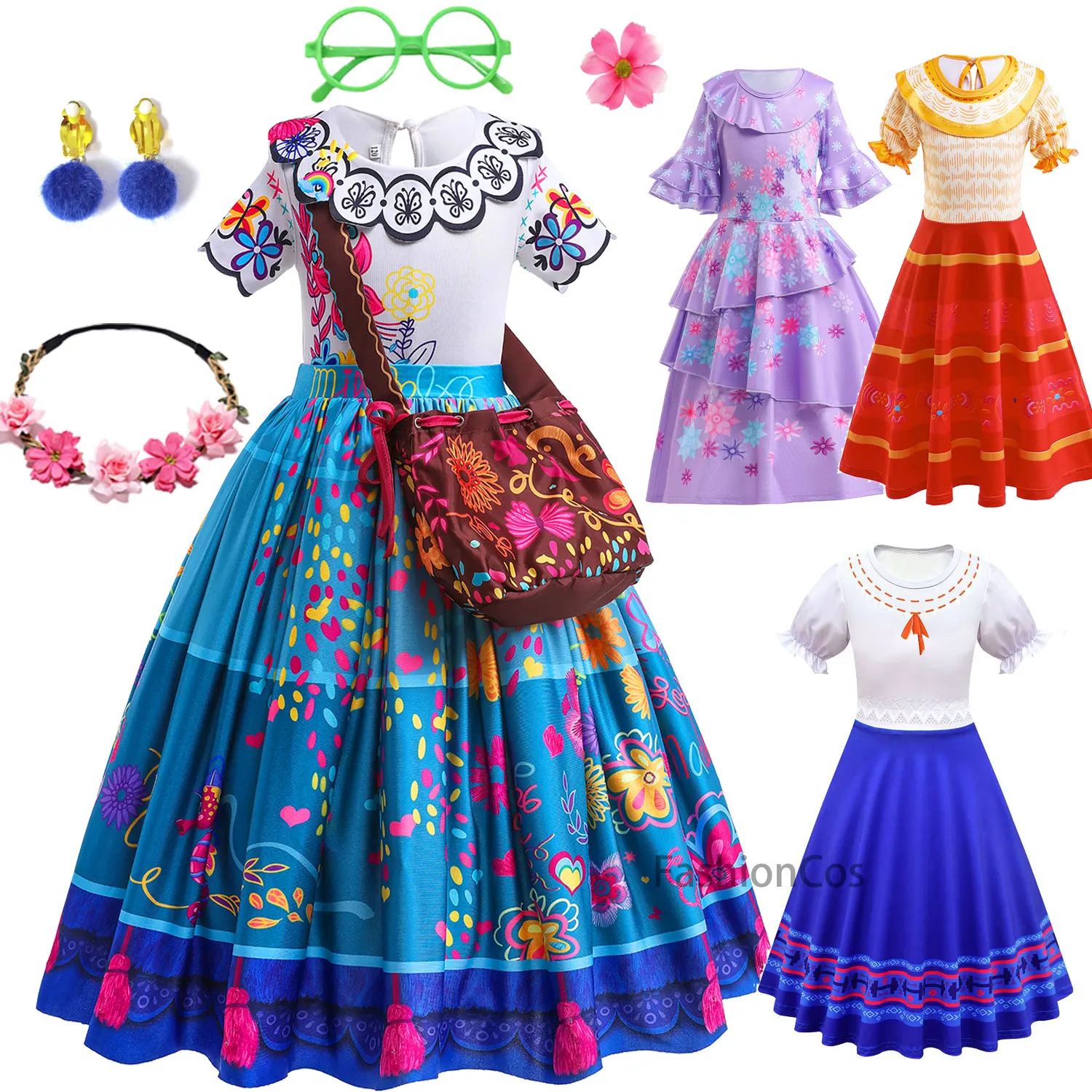 Isabela Charm Costumes Girls Mirabel Madrigal Costume Children Dolores Dress Kids Charm Cosplay Luisa Pepa Halloween Party