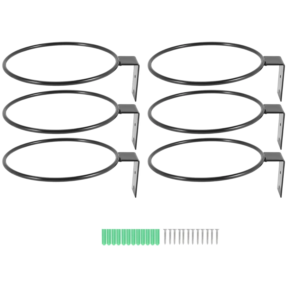 Suporte de vaso de flores anel montado na parede ganchos de plantador de metal cabides suporte de parede, pacote com 6, preto, 6 polegadas