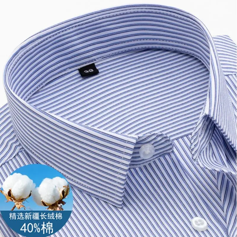 Men's Shirts Long-sleeved Striped Shirts Versatile Bottoming Casual Work Tops with Pockets Business Tops