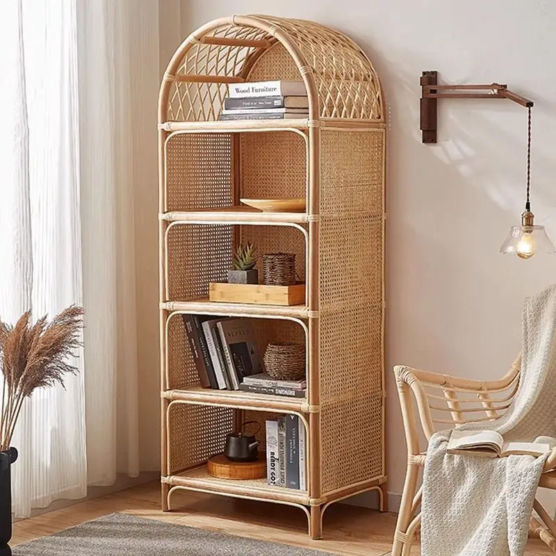 

Japanese-style true vine bookshelf rattan retro display cabinet modern simple and creative living room storage bookshelf small a