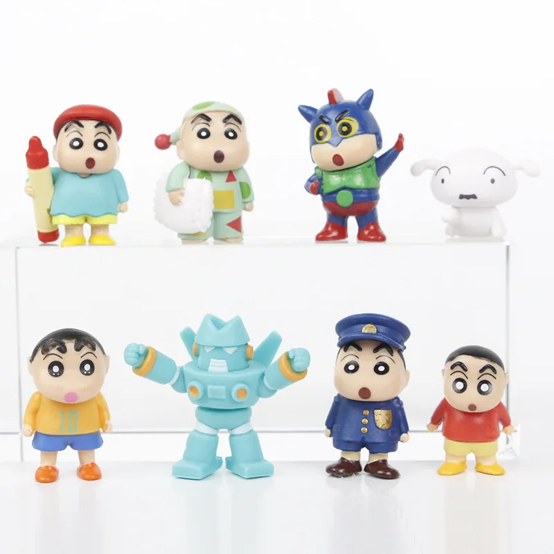24 stks/set Anime Crayon Shin-chan kawaii Mini Micro landschap Bureau Decor Action Figure PVC Modus Speelgoed Auto ornament Collectie Geschenken